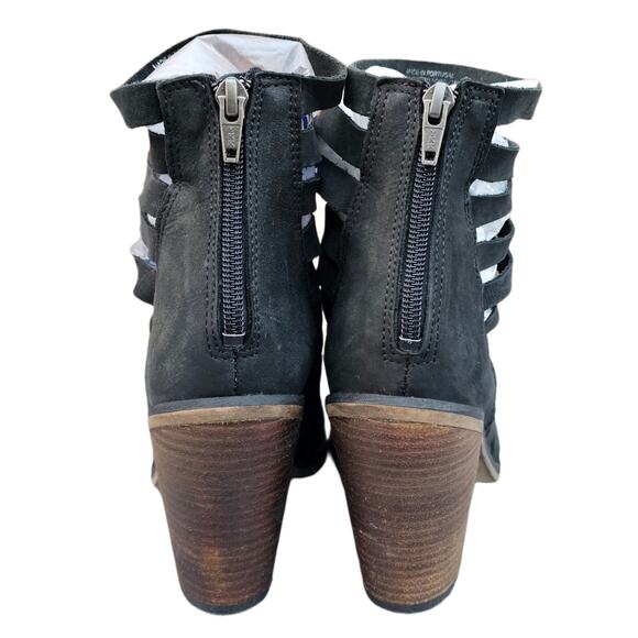 Black Leather Strappy Ankle Boots Free People Hybrid Size EU 39 Cage Bootie Zip - Picture 5 of 13